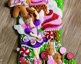 Bucilla Sugarland Fairy ~ 18" Felt Christmas Stocking Kit #86714 Sugar Plum DIY