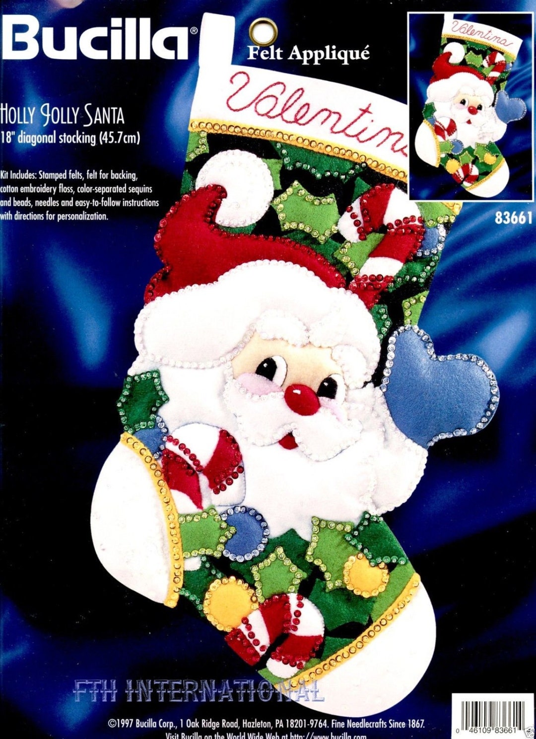 Bucilla Holly Jolly Santa 18 Felt Christmas Stocking Kit 83661, Face ...