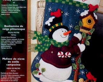 Bucilla Folksy Snowman ~ 18" Felt Christmas Stocking Kit #85267 Birds, Birdhouse DIY