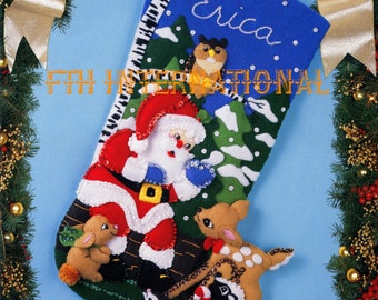 Bucilla Woodland Santa ~ 18" Felt Christmas Stocking Kit #83006 Deer Bunny Skunk DIY