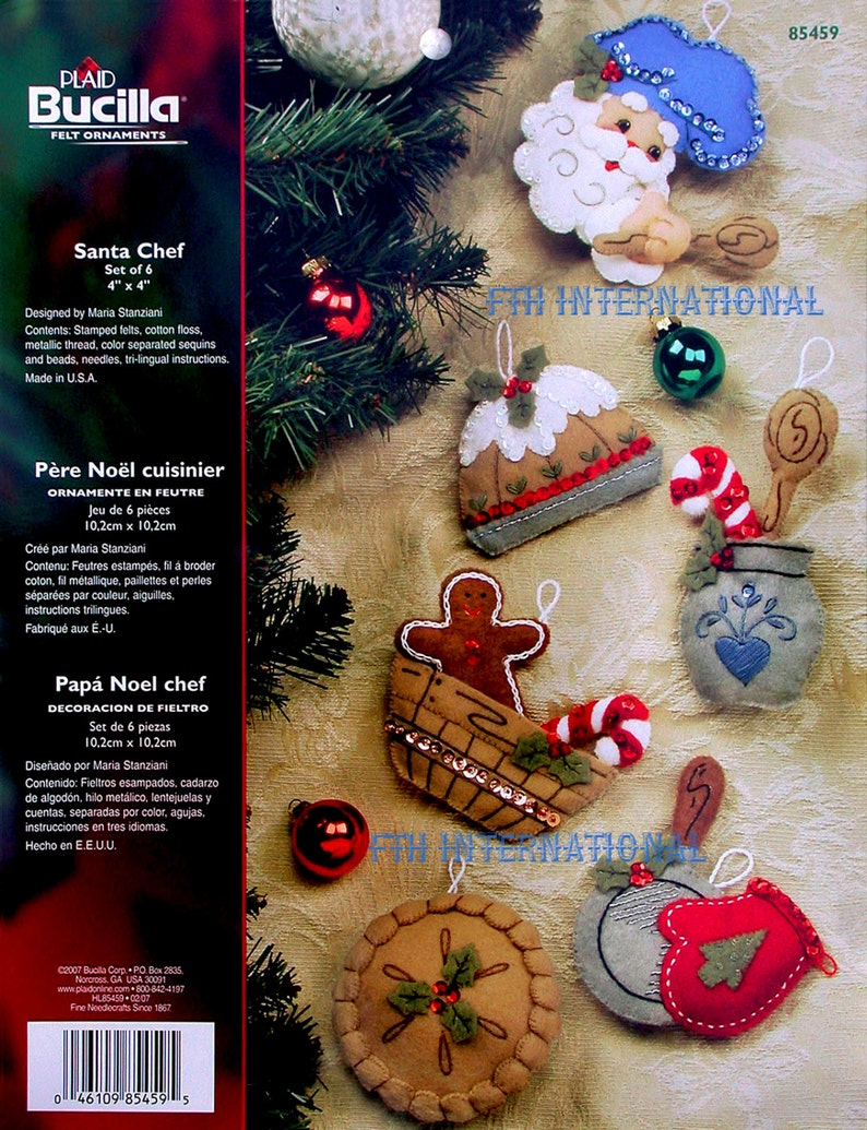 Bucilla Chef Santa 6 Pce. Felt Christmas Ornament Kit 85459 Baking, pudding DIY image 1