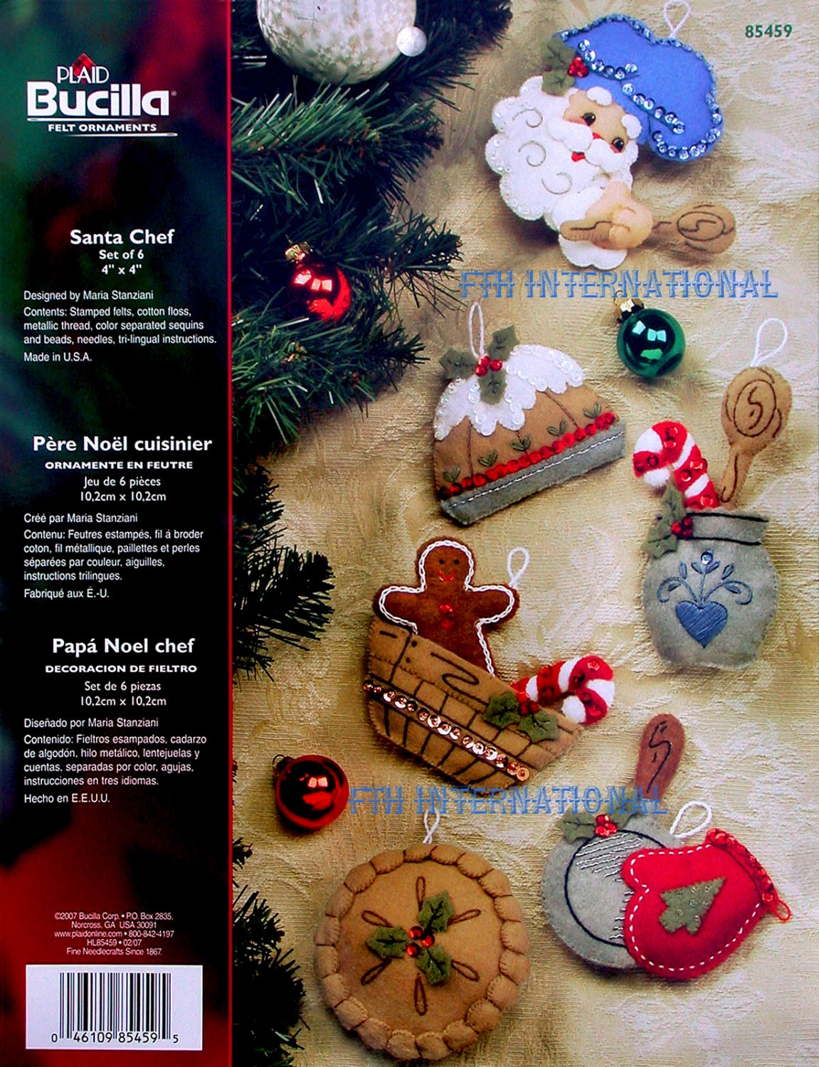 85174 Bucilla Felt Christmas Stocking KIT: Teddy with Ornaments Size:  45.7cm Made in USA Kit Includes: Stamped Felts, Cotton Floss, Metallic  Thread, Colour Separated Sequins and Beads, 2 needles, tri-lingual  Instructions, directions