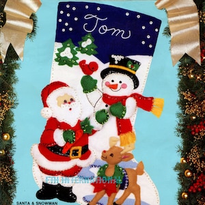 Bucilla Santa & Snowman 18 Felt Christmas Stocking Kit 82904, Frosty Rudolph DIY image 1