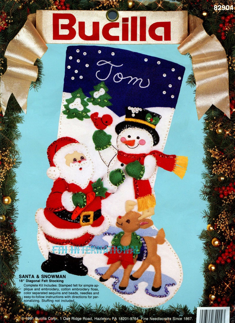 Bucilla Santa & Snowman 18 Felt Christmas Stocking Kit 82904, Frosty Rudolph DIY image 1