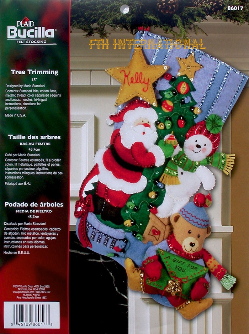 Bucilla Tree Trimming 18 Felt Christmas Stocking Kit 86017, Santa, Snowman DIY image 1