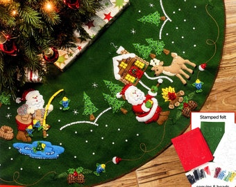 Bucilla Lodge Santa ~ 43" Felt Christmas Tree Skirt Kit #86954 Fishing 2019 DIY