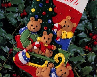 DIY A Teddy Bear Christmas 15" Bucilla Felt Christmas Stocking Kit #33253