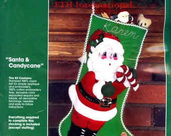 Bucilla Santa & Candycane ~ 18" Felt Christmas Stocking Kit 32263 Candy Cane Teddy DIY
