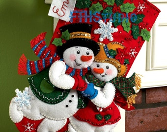 Bucilla Snowflake Snuggle ~ 18" Felt Christmas Stocking Kit #86257 Snowman, Lady DIY