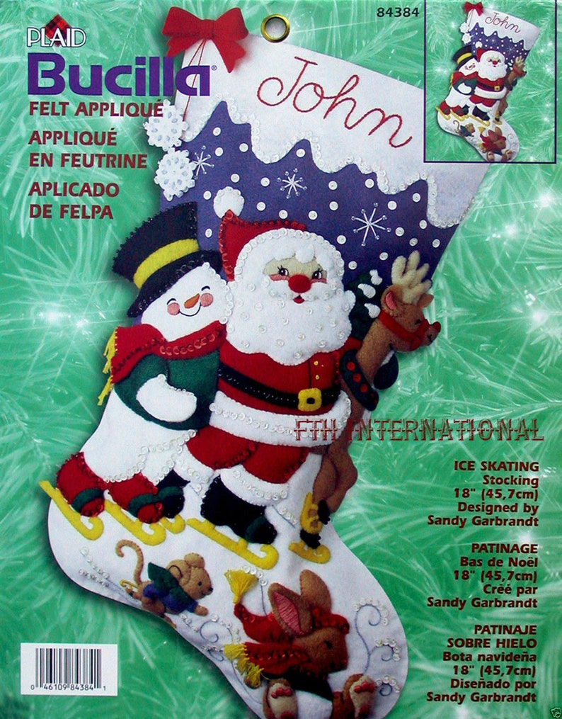 Bucilla Ice Skating 18 Felt Christmas Stocking Kit 84384 Santa, Frosty, Snow DIY image 1