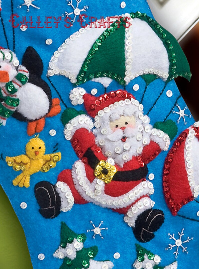 Dropping In 18 Felt Christmas Stocking Kit Santa Snowman Elf OOP 86325 DIY image 3