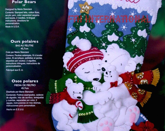 Bucilla Polar Bear ~ 18" Felt Christmas Stocking Kit #85311 Baby Bears ...