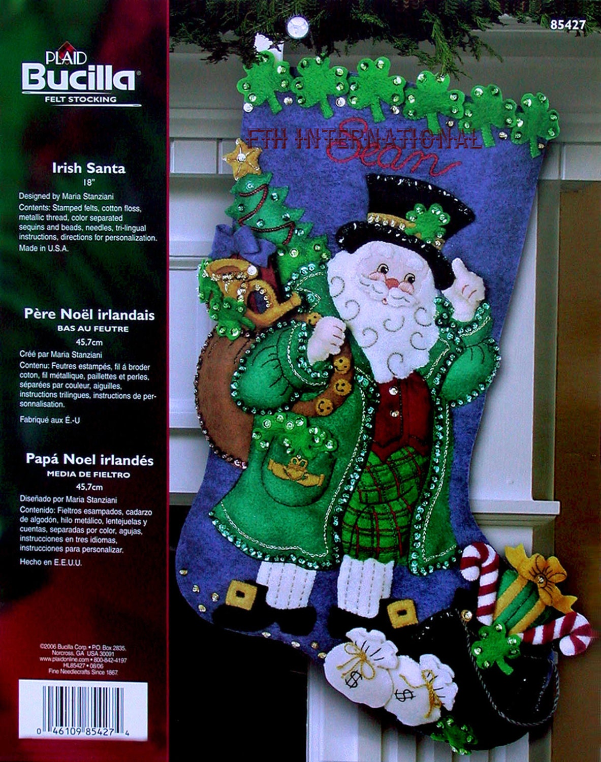 Bucilla Irish Santa 18 Felt Christmas Stocking Kit 85427, Shamrocks, Gifts  DIY 