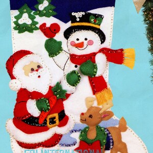 Bucilla Santa & Snowman 18 Felt Christmas Stocking Kit 82904, Frosty Rudolph DIY image 2