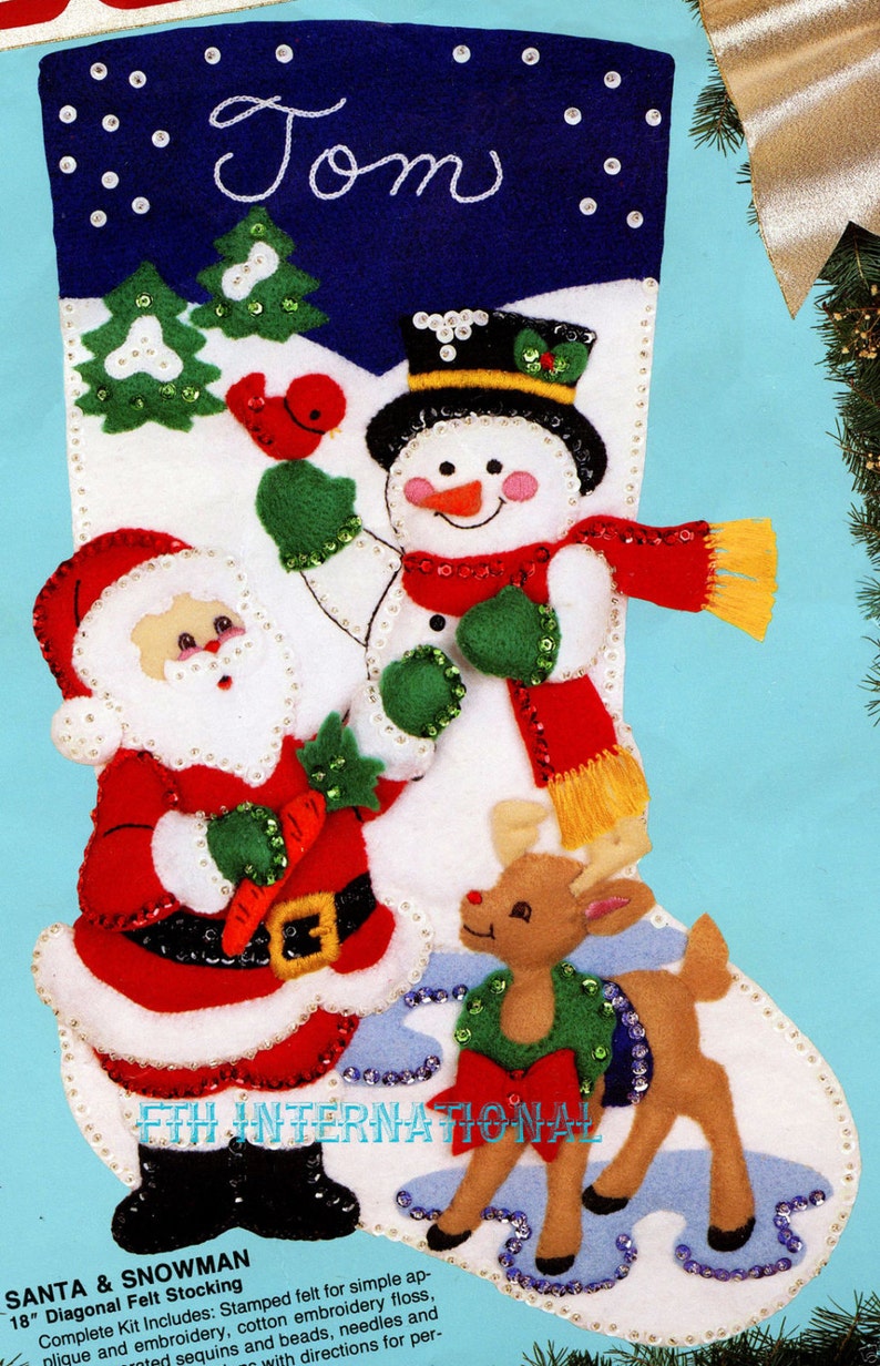 Bucilla Santa & Snowman 18 Felt Christmas Stocking Kit 82904, Frosty Rudolph DIY image 2