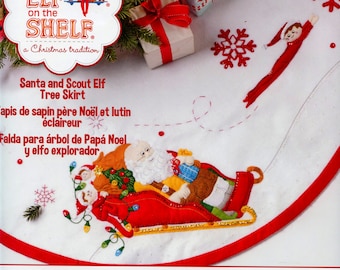 Bucilla Santa & Scout Elf 43" Felt Christmas Tree Skirt Kit #86582 Sleigh Snow DIY