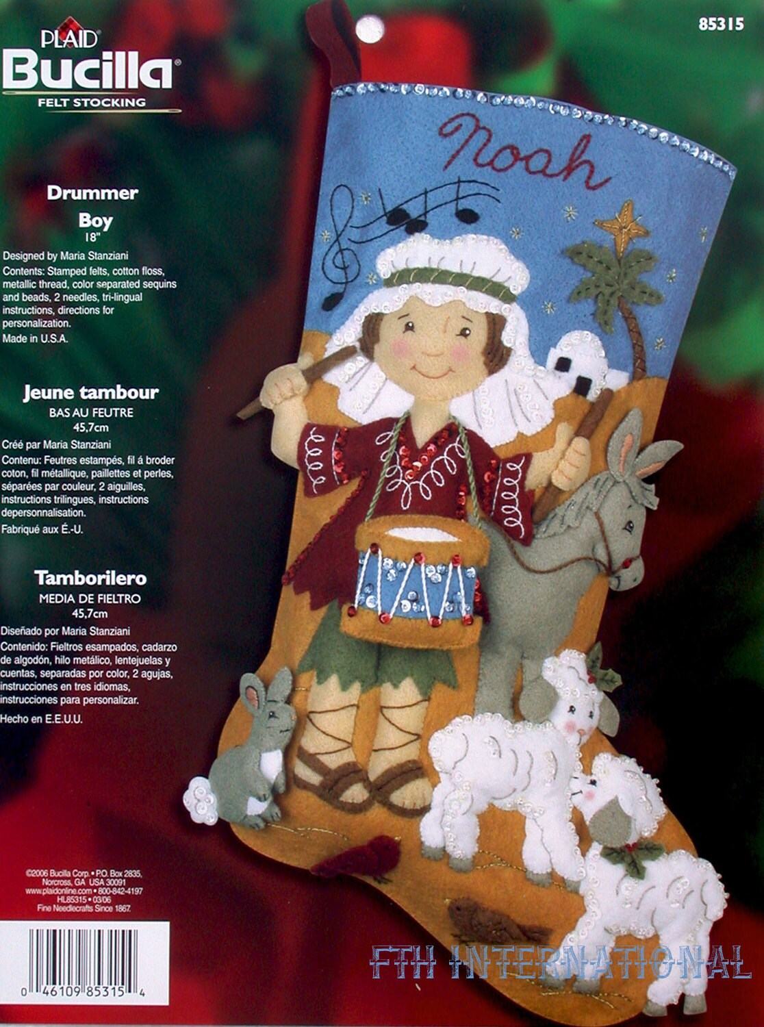 85174 Bucilla Felt Christmas Stocking KIT: Teddy with Ornaments Size:  45.7cm Made in USA Kit Includes: Stamped Felts, Cotton Floss, Metallic  Thread, Colour Separated Sequins and Beads, 2 needles, tri-lingual  Instructions, directions