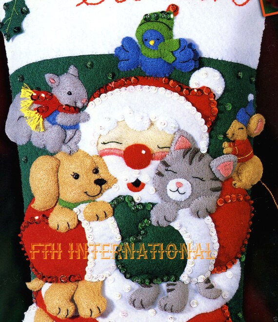 Bucilla Christmas Hugs ~ 18/" Felt Stocking Kit #84589 Santa NIP Animals Bird