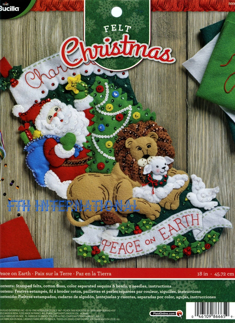 Bucilla Peace on Earth 18 Felt Christmas Stocking Kit 86665, Lion Lamb Santa DIY image 1