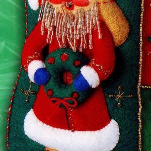 Bucilla Jolly Beaded Santa 18 Felt Christmas Stocking Kit 84382 Tree, Beard DIY image 3