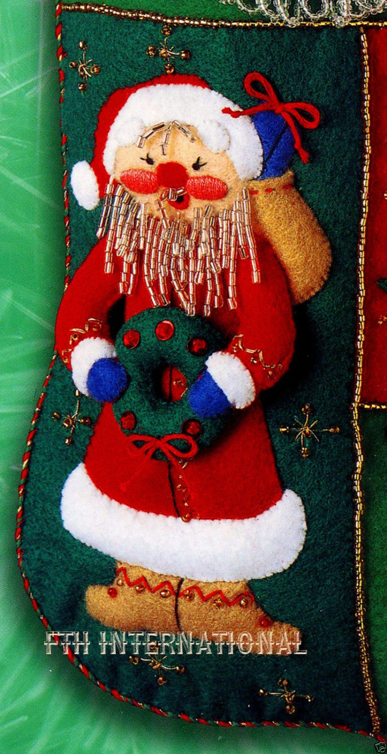 Bucilla Jolly Beaded Santa 18 Felt Christmas Stocking Kit 84382 Tree, Beard DIY image 3