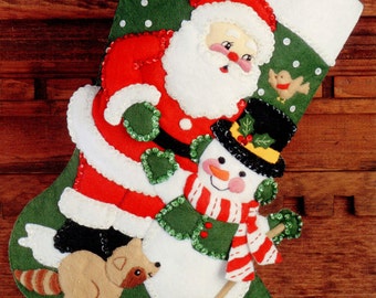 DIY Bucilla Christmas Friends ~ 15" Felt Stocking Kit #32967 Santa, Frosty Animals