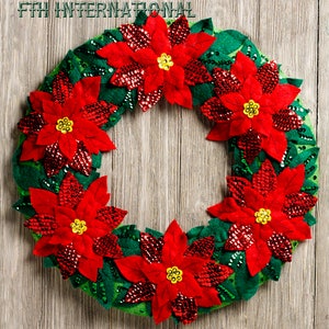 Bucilla Poinsettia Wreath Felt Christmas Home Decor Kit 86827 Flowers, Leaves image 1