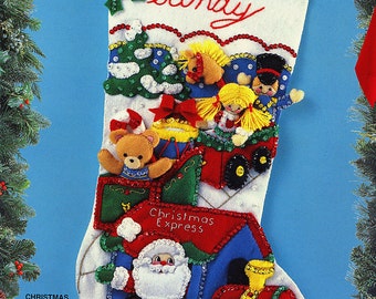 Bucilla Christmas Express ~ 18" Felt Christmas Stocking Kit #83113, Santa, Train DIY