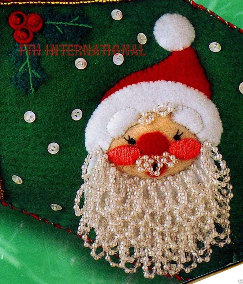 Bucilla Jolly Beaded Santa 18 Felt Christmas Stocking Kit 84382 Tree, Beard DIY image 4