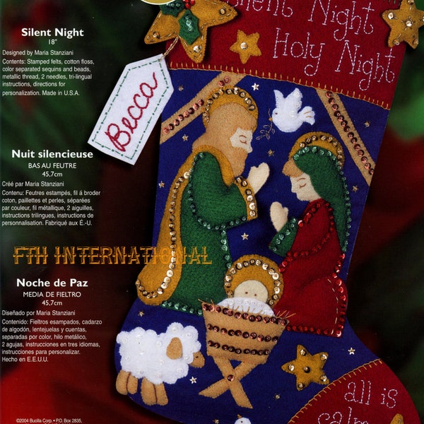 Bucilla Silent Night ~ 18" Felt Christmas Stocking Kit #85173 Nativity Baby Jesus DIY