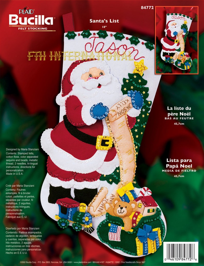 Bucilla Santa's List 18 Felt Christmas Stocking Kit 84772 Toys, Train, Tree, DIY image 1