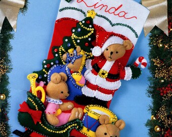 Bucilla Teddy Collection ~ 18" Felt Christmas Stocking Kit #83008, Bears, Santa DIY