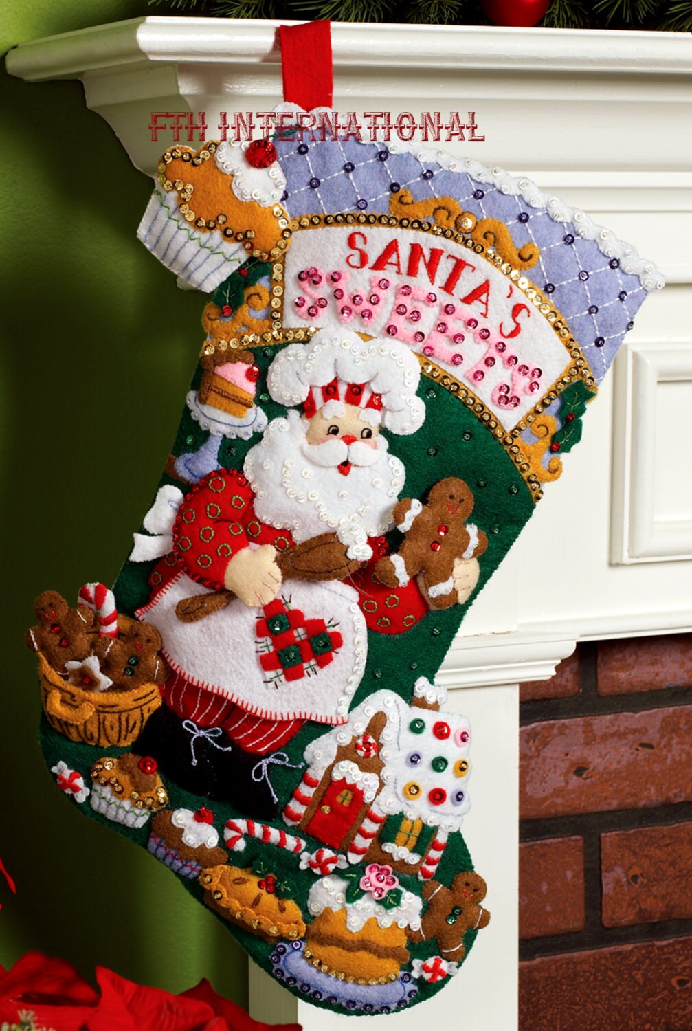 Santa's Sweet Shop Bucilla 6 Piece Felt Ornament Kit 86187, Gingerbread Man  DIY 