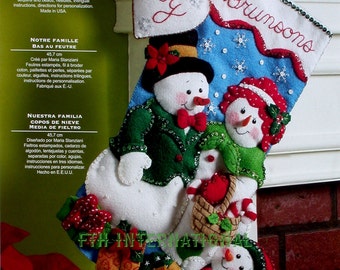 Bucilla Our Family ~ 18" Felt Christmas Stocking Kit #86141 Snowman, Mrs. Frosty DIY