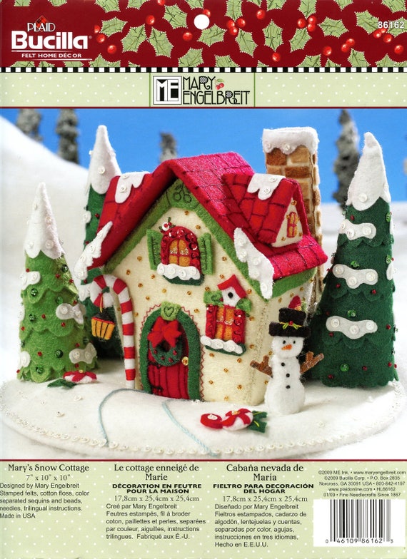 Marys Snow Cottage Bucilla Felt Christmas 3d Centerpiece Kit 86162