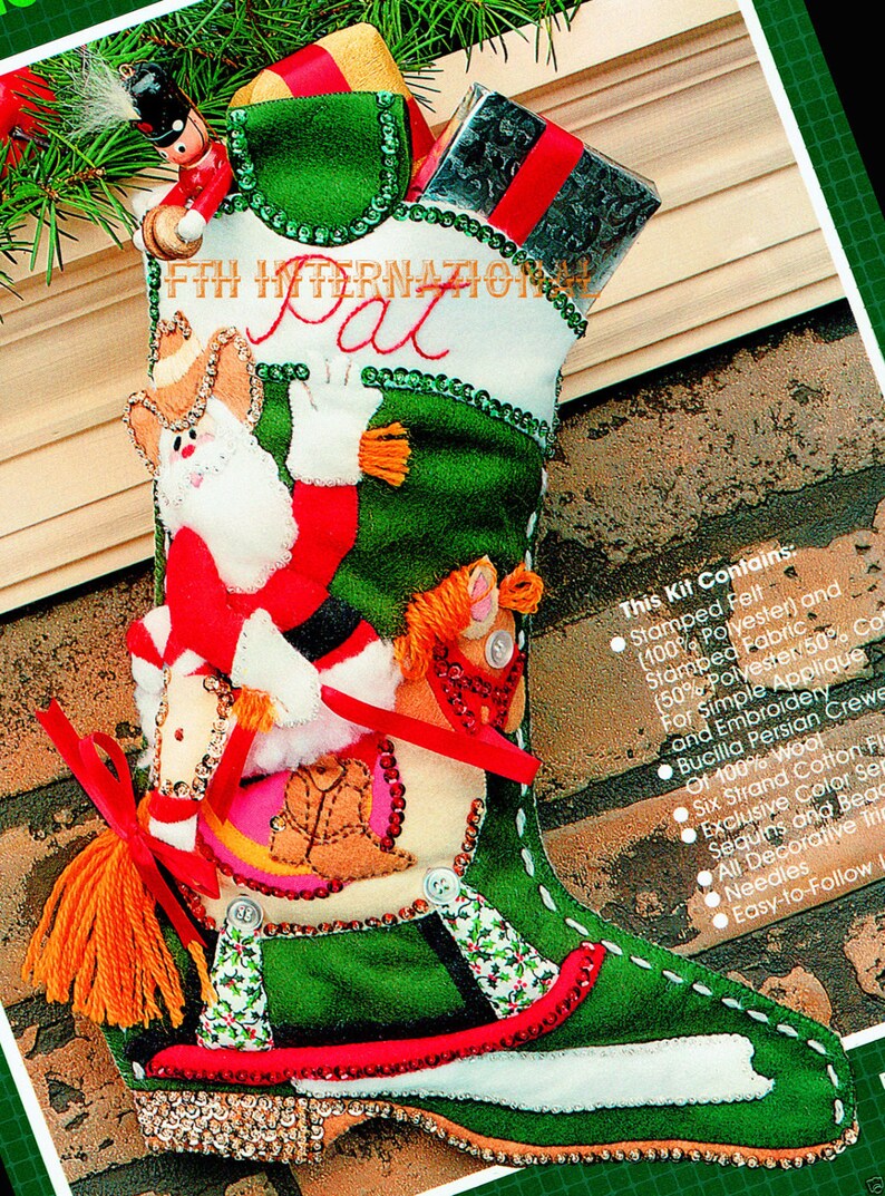 Bucilla Hi Ho Santa 16 Felt Christmas Stocking Kit 82000, Horse, Cowboy Boot DIY image 2