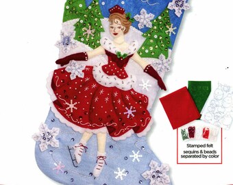 Bucilla A Christmas Skate ~ 18" Felt Stocking Kit #86979 Figure, Ice, Princess