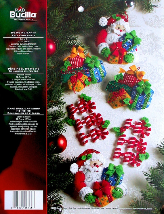 Bucilla Ho Ho Ho Santa 6 Pce. Felt Christmas Ornament Kit 86166, Candy,  Gifts DIY 