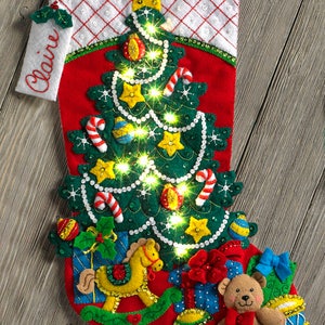 Bucilla Christmas Tree Surprise ~ 18" Felt Stocking Kit #86710 Real Lights, Toys DIY