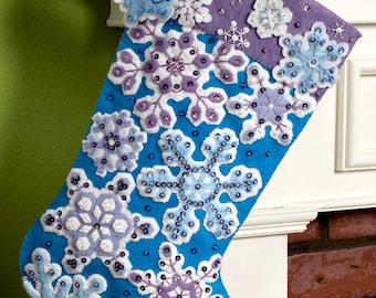 Bucilla Snowflake ~ 18" Felt Christmas Stocking Kit #86184 Blue & White, Snow DIY
