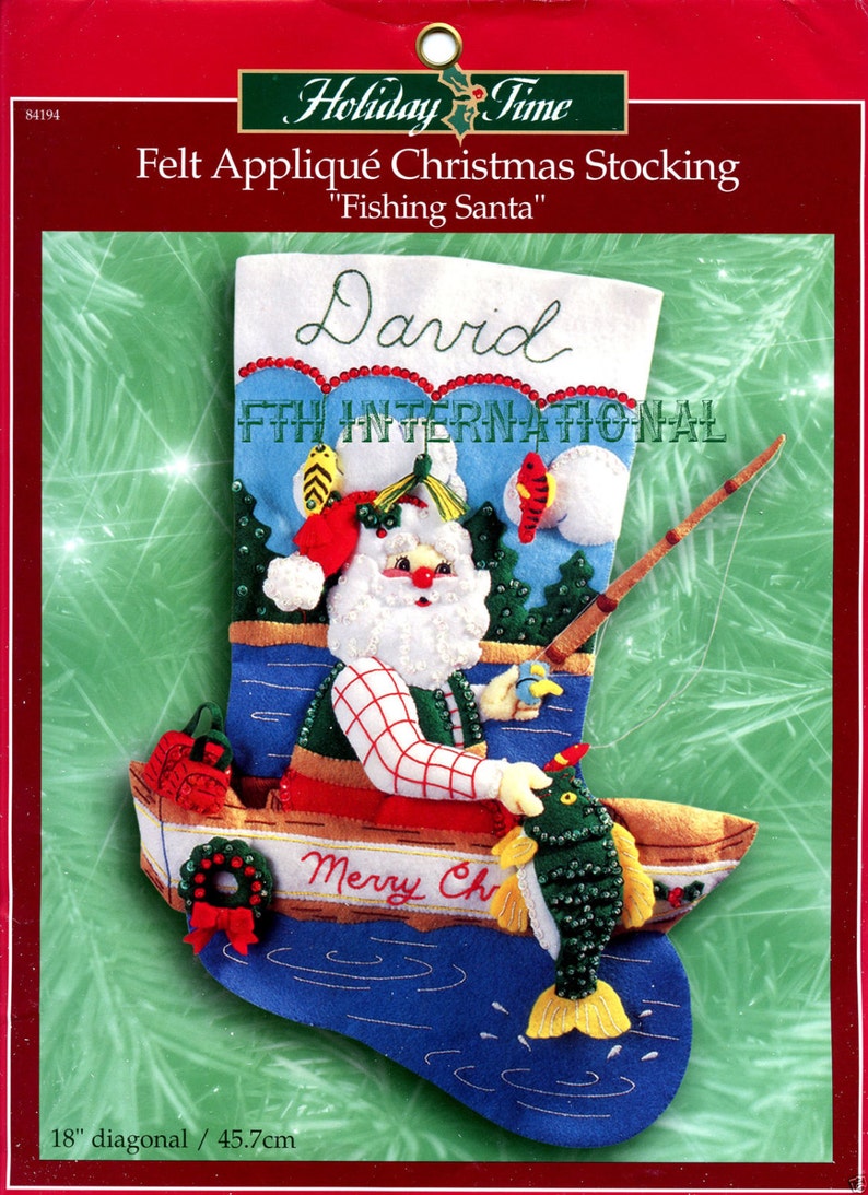 bucilla fishing santa 18 felt christmas stocking kit etsy