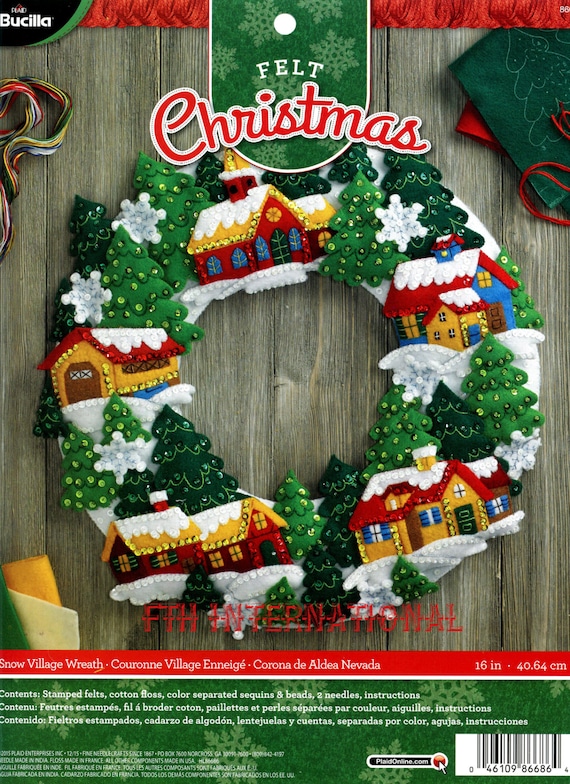 Bucilla Snow Village Wreath Felt Christmas Home Decor Kit 86686, Church  Trees DIY 