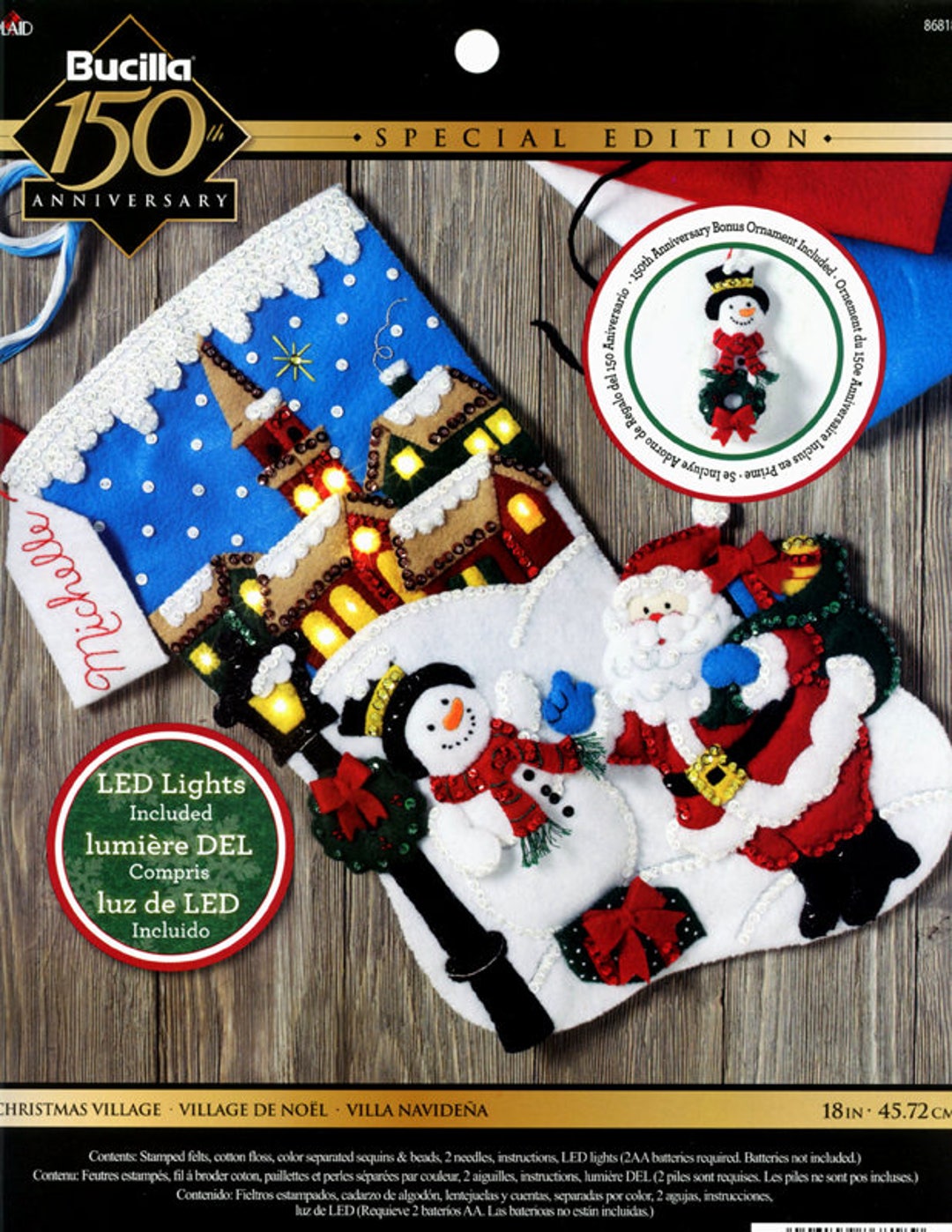 Bucilla Christmas Village 18 Felt Stocking Kit 86818 Real Lights