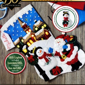 Bucilla Christmas Village 18 Felt Stocking Kit 86818 Real Lights, Santa, Frosty DIY image 1