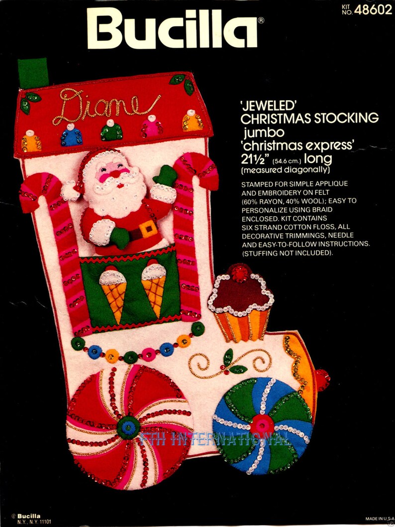 Bucilla Christmas Express 21 1/2 Jumbo Felt Stocking Kit 48602, Santa, Train DIY image 1