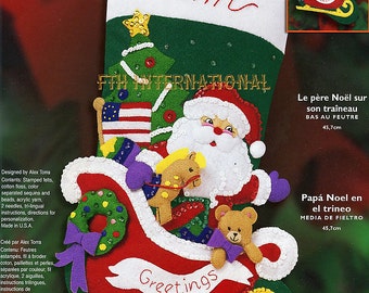Bucilla Santa In The Sleigh ~ 18" Felt Christmas Stocking Kit #84758, Tree, Toys DIY