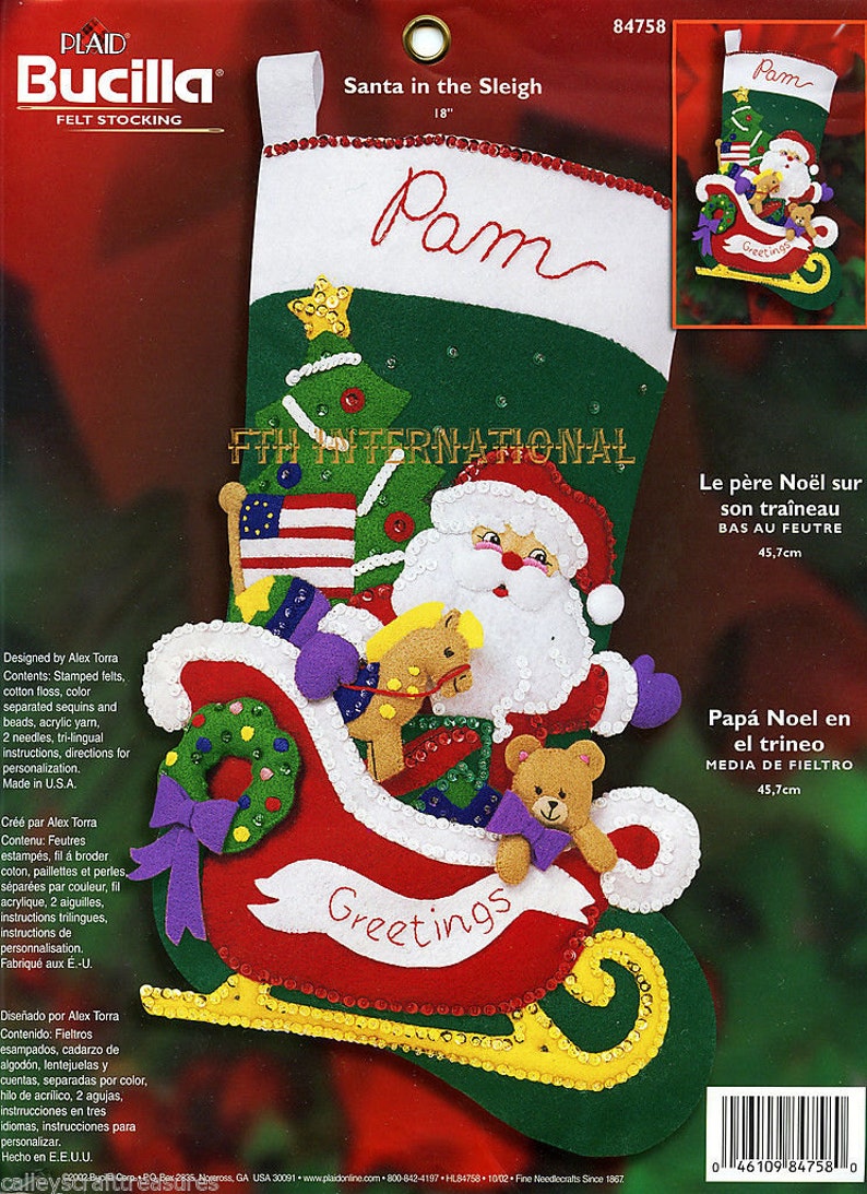 Bucilla Santa In The Sleigh 18 Felt Christmas Stocking Kit 84758, Tree, Toys DIY image 1