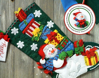 Bucilla Snowman With Presents ~ 18" Felt Christmas Stocking Kit #86864, Frosty DIY