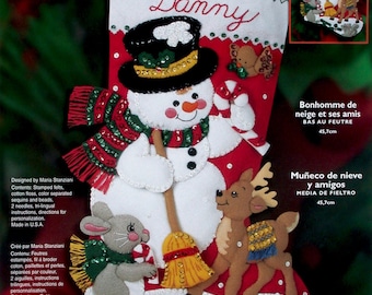 Bucilla' Snowman & Friends Felt Stocking Kit OOP Snow Deer Birds Animals 84951 DIY