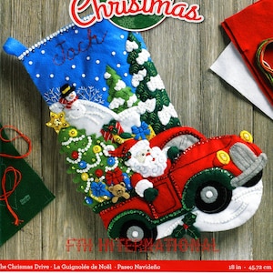 Bucilla The Christmas Drive ~ 18" Felt Christmas Stocking Kit #86663 Santa Truck DIY